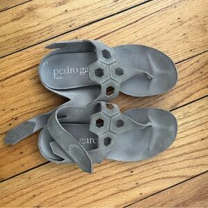 Pedro Garcia Gray Suede Thong Sandals with Ankle Strap